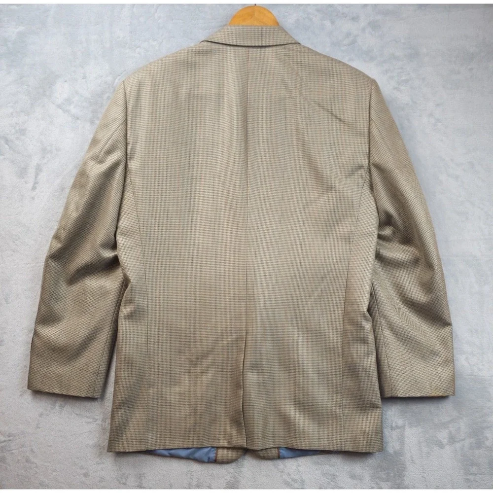 Alan Flusser Beige Houndstooth Plaid Windowpane Men 42R Blazer Sport Coat Jacket